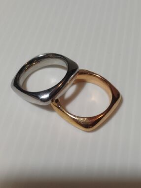 Milor Stainless Steel Square Geometric Ring Set Both Size 8 One Silver One Gold